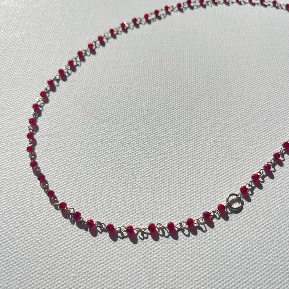 Free People Gold Beaded Ruby Red Choker Chain Necklace - Picture 4 of 4